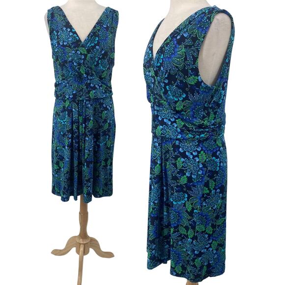 Talbots Jersey Knit Faux Wrap Paisley Print Surplice Vneck Sleeveless Blue 16 - Picture 1 of 11